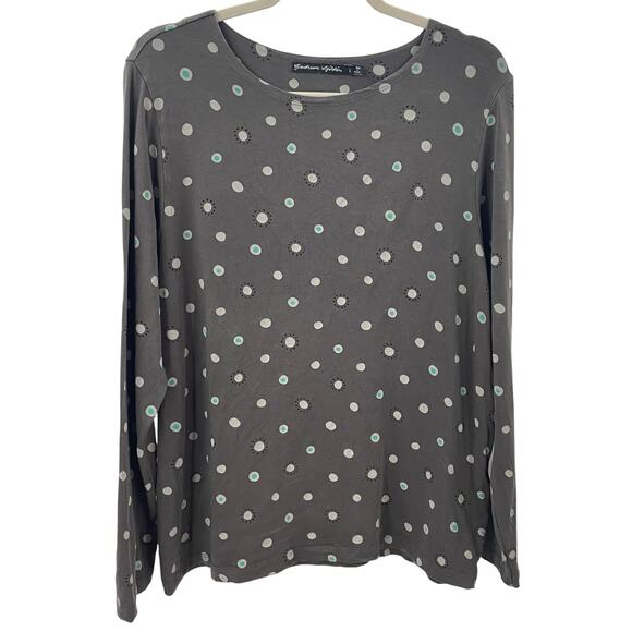 Gudrun Sjöden Tops - Gudrun Sjoden L Lyocell Jersey Top Long Sleeve Charcoal Gray Polka Dot Lagenlook
